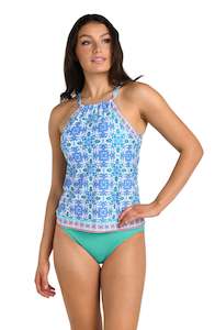 24th & Ocean Beachside Tile Underwire High Neck Over The Shoulder Tankini Top