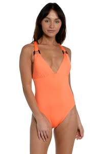 Sunshine 79 Wanderlust Solids Plunge One Piece - Bright Coral