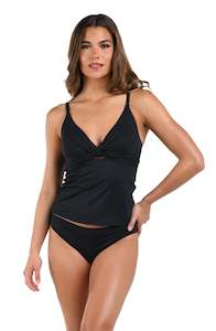 Island Goddess V-Neck Twist Front Tankini Top - Black