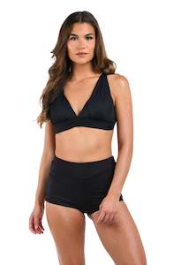 Swim Collection Island Goddess: Island Goddess Shirred Band Over the Shoulder Bikini Top - Black