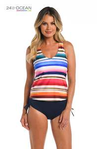 Tops Swimsuits: 24th & Ocean Sunset Stripe Underwire Over The Shoulder Tankini Top