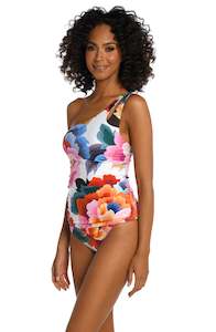 Floral Rhythm One Shoulder Keyhole Tankini Top