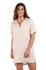 Group Resort Button Down Shirt: Delphine Coast Button Up Cover Up Dress - Taupe