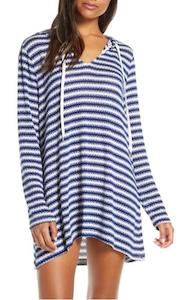 Beach Cozy Slouchy Striped Hooded Sweater Cover-Up Tunic