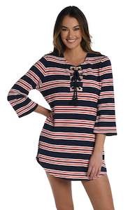 Sailor Stripe Lace Up V-Neck Tunic