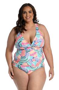 Waves Of Color Twist Tie Back Tankini