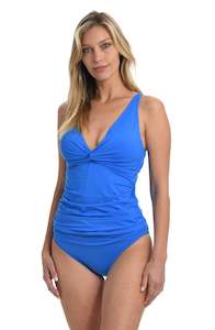 Island Goddess Twist Tie Back Tankini Top - Capri Blue