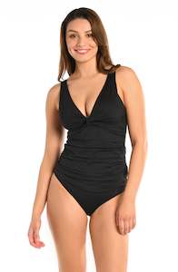 Island Goddess Twist Tie Back Tankini Top - Black