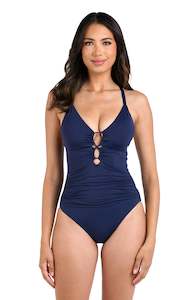 Island Goddess Underwire Lace Up One Piece - Indigo