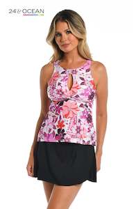 24th & Ocean Tropic Blooms High Neck Keyhole Tankini Top