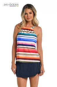 24th & Ocean Sunset Stripe Underwire High Neck Tankini Top