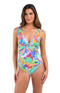 Tropi-flage Twist Front Tankini Top