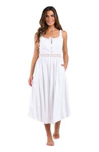 Cover Ups: Lakeside Linen Tunnel Neck Midi Dress