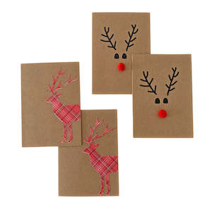 Christmas Card Reindeer & Stag 4 Pack