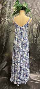 #5185 Cotton floral blue bias cut dress