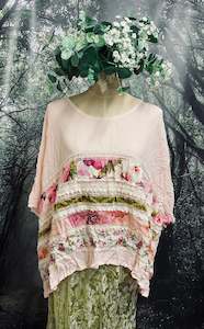 Womenswear: #5183 soft pink crinkle chiffon patchwork top