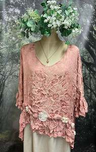 Womenswear: #5170 pink satin brocade roses top