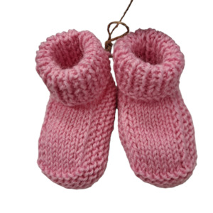 Baby: Handmade Woollen Baby Booties / Slippers Mid Pink 3mths+