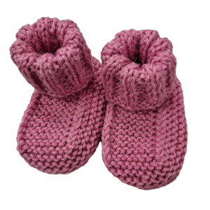 Handmade Woollen Baby Booties / Slippers Dark Pink 3mths+