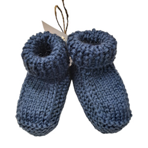 Handmade Woollen Baby Booties / Slippers - Mid Blue 3mths+