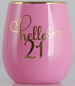 21st Stemless Wine Glass - Pink