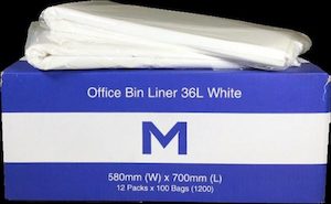 36 Litre White Office Bin Liners