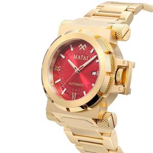 Matai Watches: Matai Genesis G4 SX One  Automatic Steel Strap Gold Red