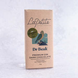 Dr Beak Premium Gin Dark Chocolate Bar <br>GOLD Medal NZ Chocolate Awards