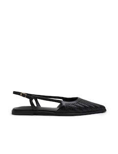 Footwear: Woven Sling Back Flat - Black