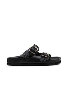 Footwear: Buckle Sandal - Black Woven/Gold