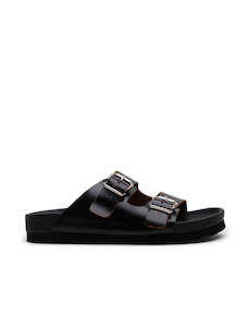 Footwear: Buckle Sandal - Black/Tan