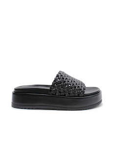 Footwear: Knotted Platform Slide - Black