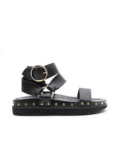 Footwear: Studded Sandal - Black/Gold