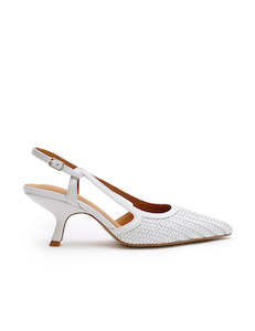 Footwear: Woven Sling Back Heel - Snow