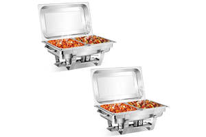 Internet only: Giantex 2PCS 9L Stainless Steel Chafing Dish Roll Top Chafer Buffet Rectangular Full Size Food Warmer Indoor & Outdoot Use