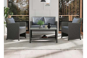 ALFORDSON Outdoor Furniture 4PCS Garden Patio Chairs Table Set Wicker Dark Grey