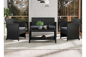 ALFORDSON Outdoor Furniture 4PCS Garden Patio Chairs Table Set Wicker Black