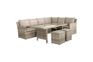 Windy 4 Piece Wicker Outdoor Modular Corner Sofa with Dining Table Set