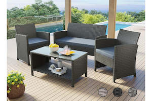 ALFORDSON Outdoor Furniture 4PCS Patio Wicker Set Dark Grey