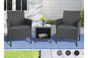 ALFORDSON Outdoor Furniture 3PCS Wicker Bistro Set Patio Chairs Table Dark Grey