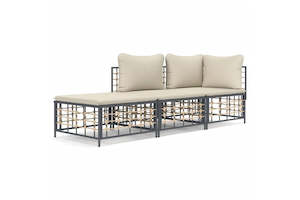 3 Piece Garden Lounge Set with Cushions Anthracite Poly Rattan vidaXL