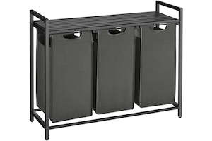 Laundry Hamper Shelf with Pull-Out Bag - 3x38L Black Gray