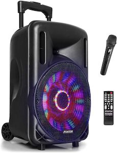 Internet only: Fenton FT10LED 10-Inch Bluetooth Party Speaker with Wireless Microphone -PA & Stage, Bluetooth Disco Speaker with LED Lights, Portable PA Systems, Battery Powered PA System, Portable PA Speaker