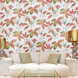 Building supplies: Tropical leaves pink, green and orange Wallpaper