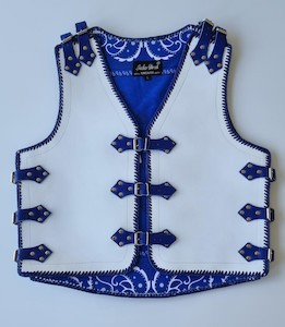 White Leather Vest with Blue Straps