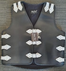 Black Leather Vest with White Straps