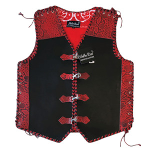 Red and Black Snake Print Leather Vest