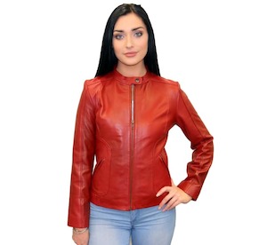 Ladies Red Leather Jacket AL748