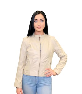 Ladies Cream Leather Jacket AL748