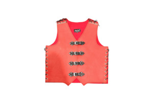 Custom Red Leather Vest with Black Straps